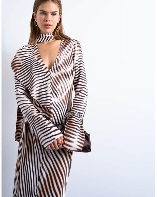 TOPSHOP White Long Sleeve Ruffle Maxi Dress With Scarf Wrap Detail