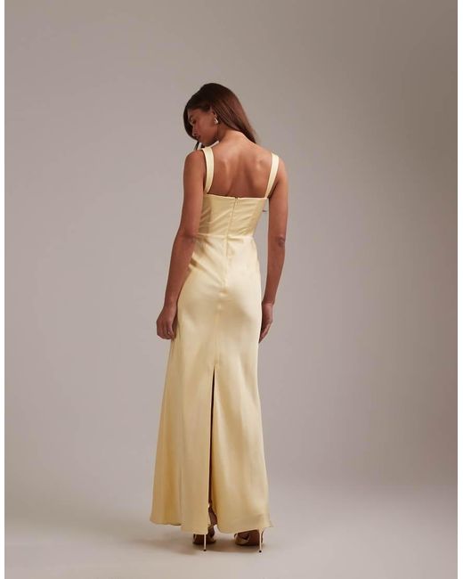 ASOS Natural Bridesmaids Satin Draped Bust Maxi Dress With Column Skirt