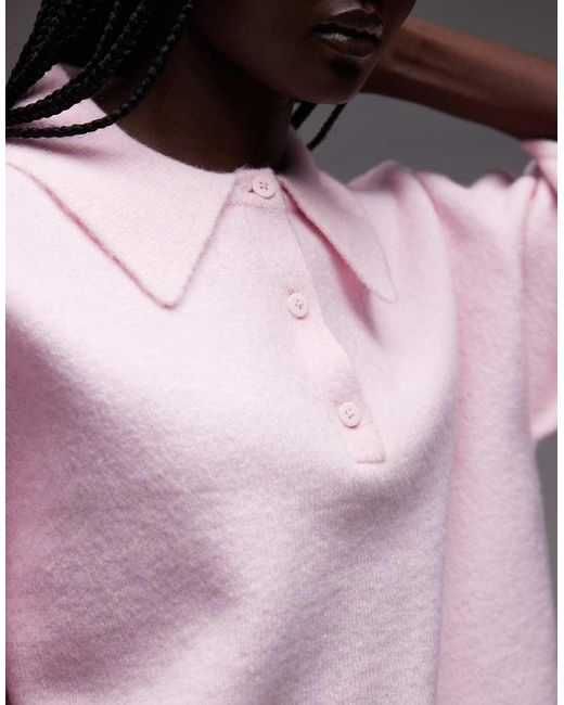 ASOS Pink Fluffy Neat Fit Polo Top