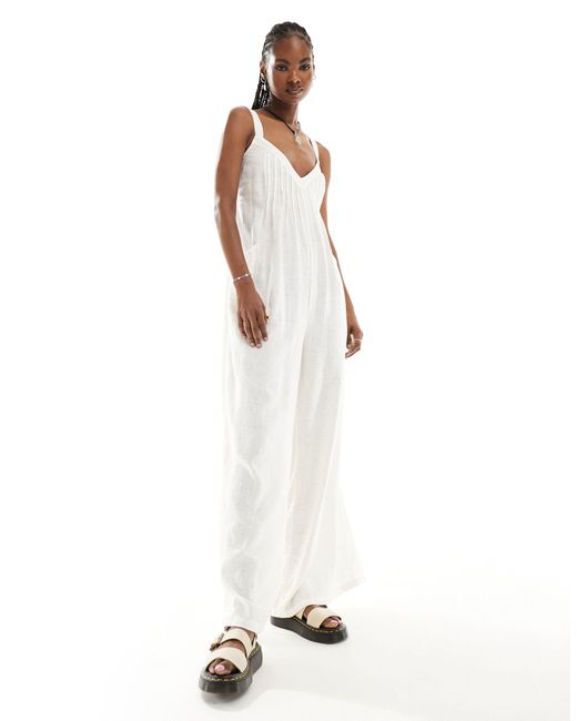 Free People White Strappy Wide Leg Jumpsuit