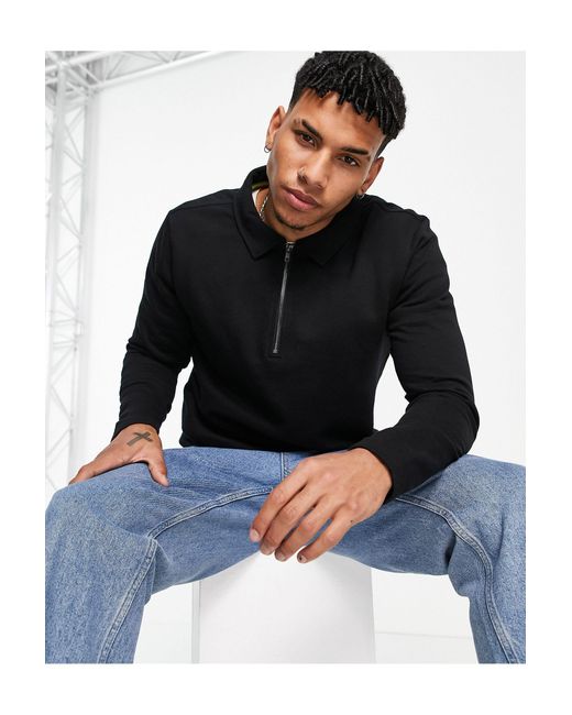 Only & Sons Sweat Polo 1/4 Zip in Black for Men | Lyst