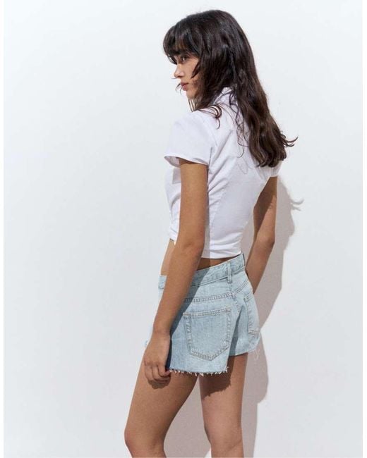 Pull&Bear White Mini Ripped Denim Shorts