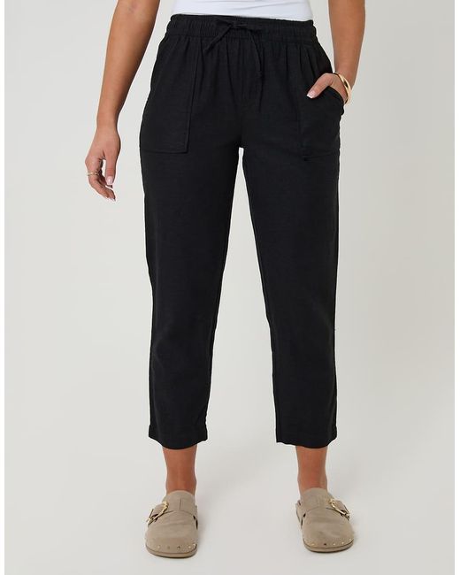 Threadbare Blue Petite Linen Blend Drawstring Waist Tapered Trousers