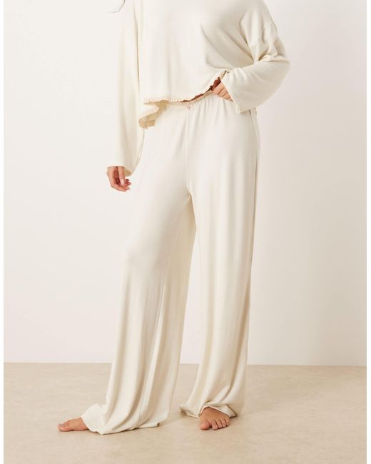 ASOS Natural Soft Jersey Wide Leg Pajama Pants With Floral Trim