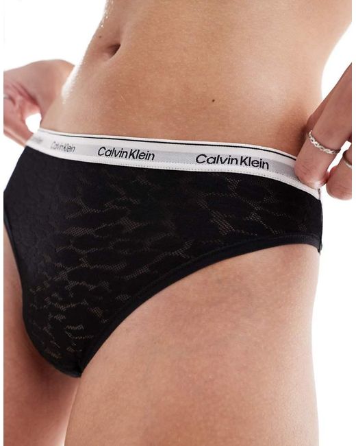 Calvin Klein Black Modern Logo Lace Brazilian Brief