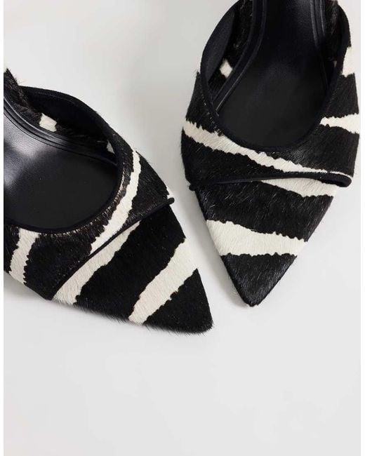 ASOS White Hotline Hair On Real Leather Pointed Heeled Mules