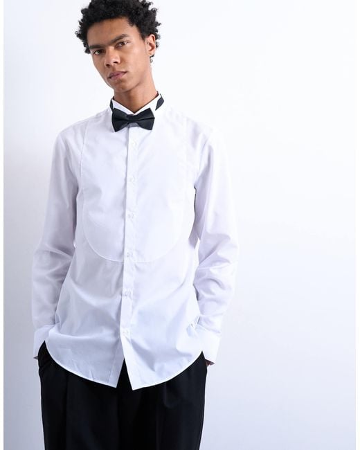 Topman White Slim Fit Long Sleeve Tuxedo Shirt With Bib for men