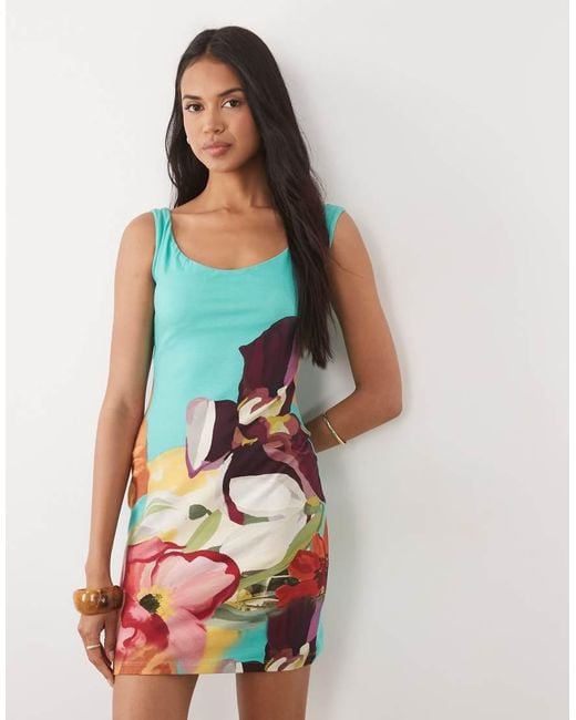 ASOS White Boat Neck Placement Print Dress