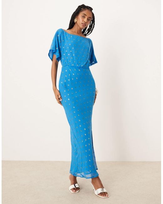 Never Fully Dressed Blue Emma Metallic Plissé Maxi Dress