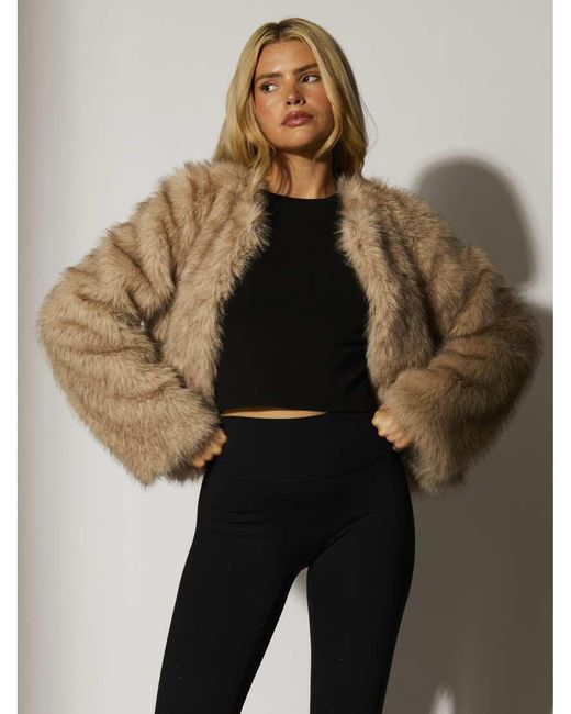 South Beach Natural Faux Fur Double Pocket Jacket