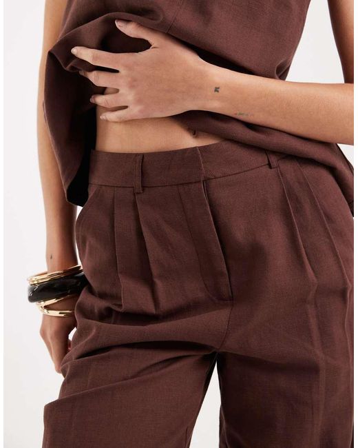 4th & Reckless Purple Linen Blend Tailored Pleat Front Wide Leg Pants