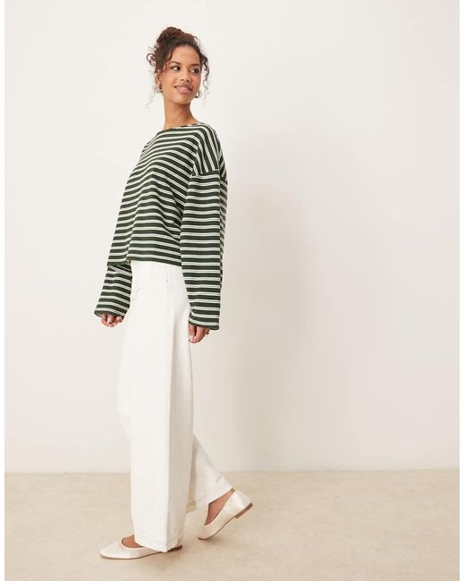 T-Shirt Squadrata Oversize Verde Testurizzato A Righe di ASOS in Green