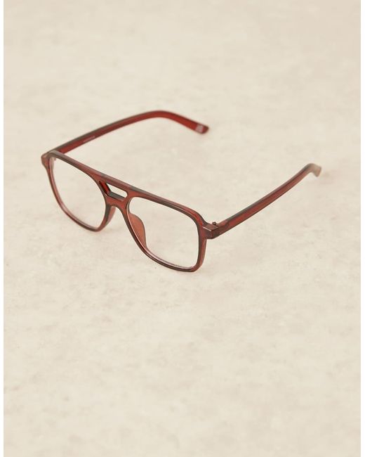 ASOS Brown Aviator Glasses With Clear Lens