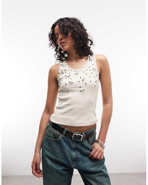 The Ragged Priest White Scatter Singlet Top With Eyelets