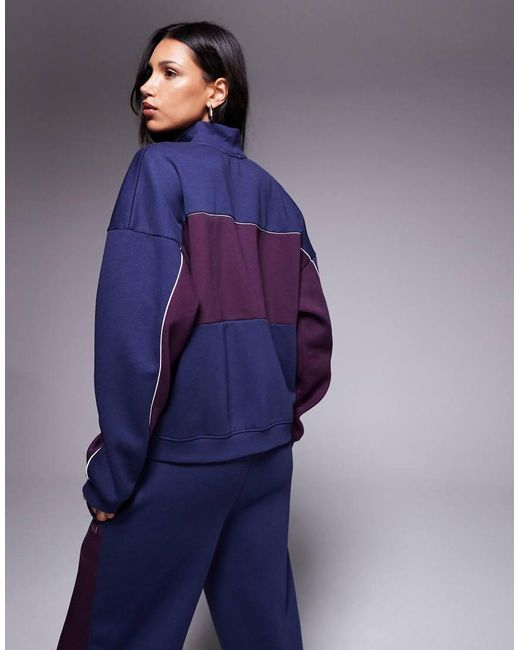 Kaiia Blue Cotton Rich Contrast Stripe Oversized Zip Through Sweatshirt Co-ord