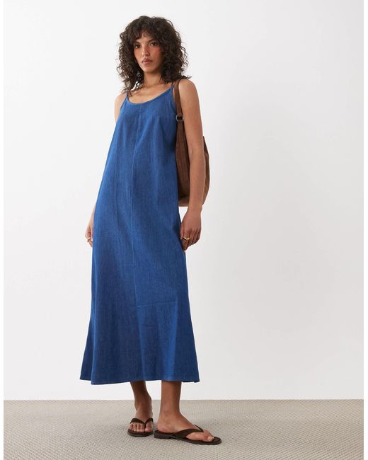 New Look Trapeze Denim Midaxi Dress in Blue
