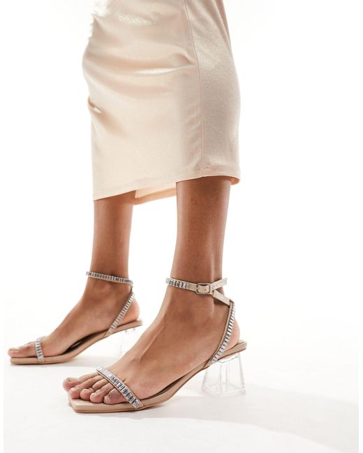 Public Desire Pink Slay Clear Block Heeled Sandal With Embellished Strap