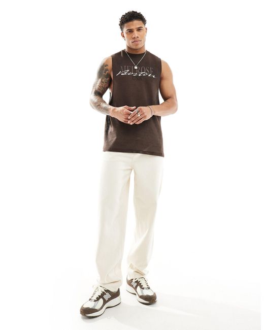 Camiseta holgada sin mangas con estampado "boston" ASOS de hombre de color Brown