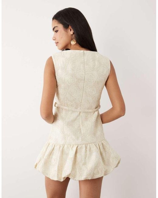 ASOS Natural Belted Tailored Jacquard Mini Dress With Peplum Detail