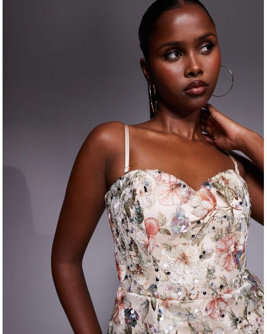 Oh Polly Natural Floral Embroidered Mini Dress