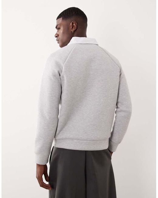 ASOS White Heavyweight Polo Sweatshirt With Contrast Collar for men
