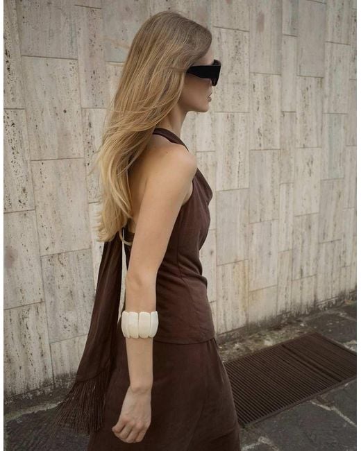 NA-KD Brown Scarf Tassel Modal Halterneck Top