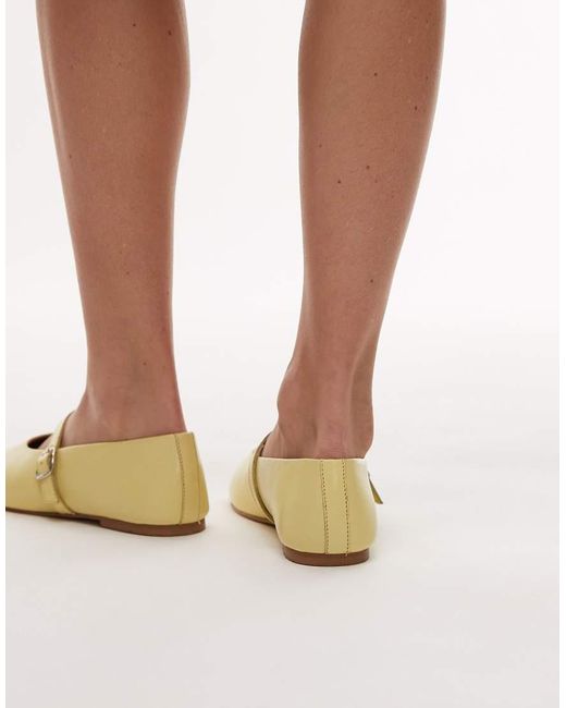 TOPSHOP Black Ash Real Leather Ruched Ballet Flat Shoes With Buckle