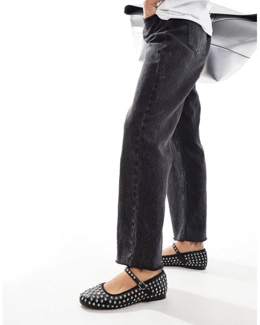 Steve Madden Black Vinetta-R Rhinestone Ballet Flats With Strap