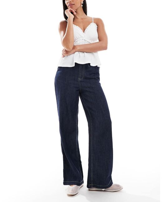 New Look Denim Broek Met Wijde Pijpen En Trekkoord in het Blue
