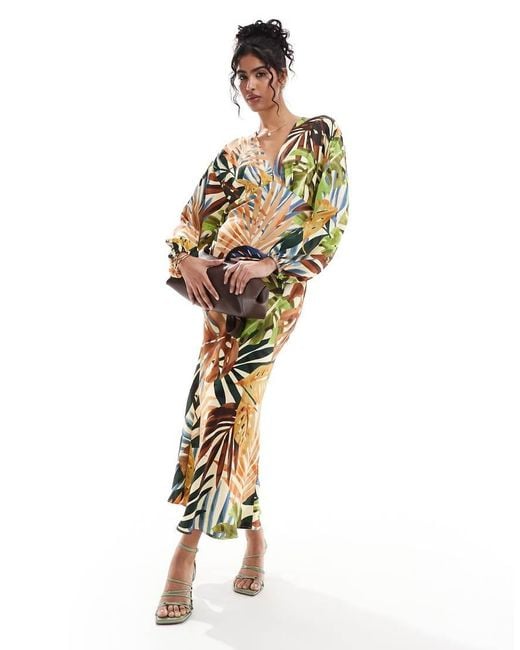 Never Fully Dressed Metallic Emma Palm Print Maxi Dress
