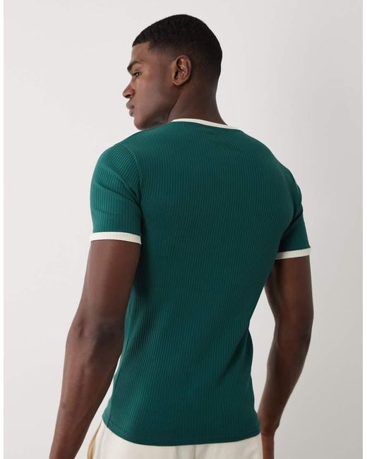ASOS Green Heavyweight Muscle Fit Ringer T-shirt for men