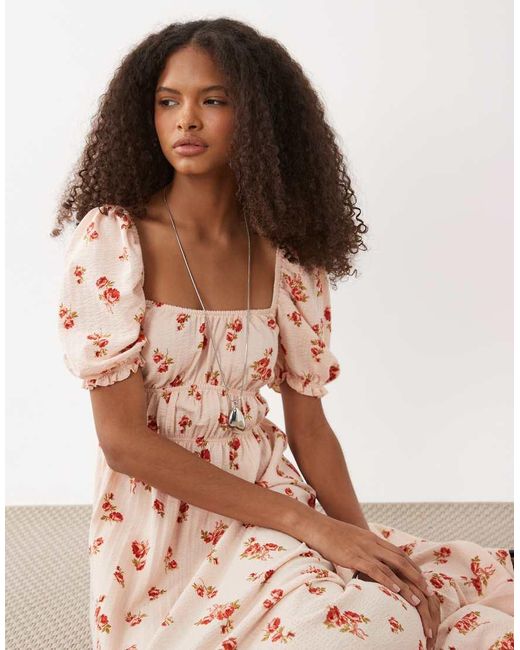 Miss Selfridge Pink Seersucker Puff Sleeve Milkmaid Maxi Dress