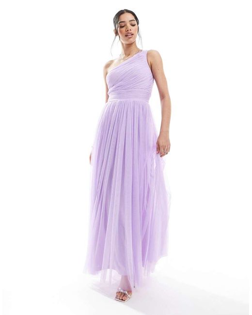 LACE & BEADS Purple Bridesmaid One Shoulder Maxi Dress
