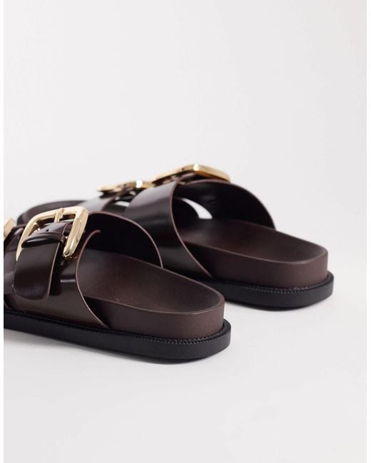 SEQWL Brown Double Buckle Flat Sandals