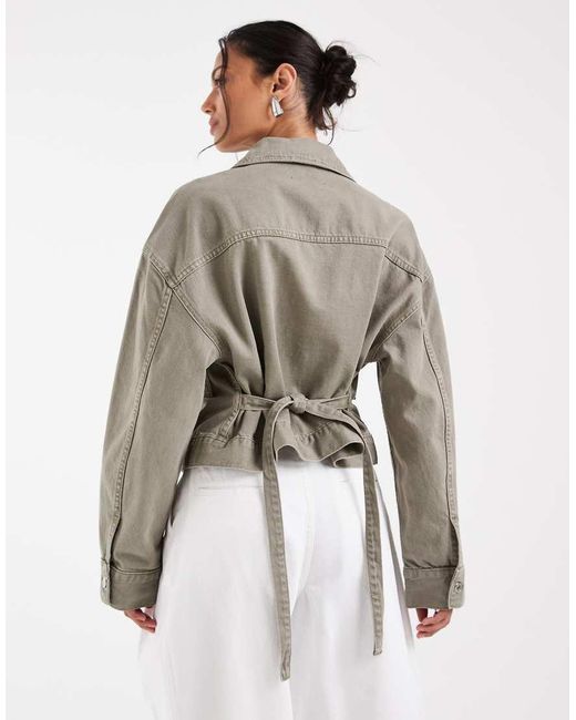 ASOS Natural Denim Jacket With Tie Back Detail