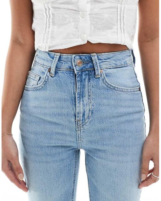 Stradivarius Blue Petite D98 Straight-leg Vintage Effect Jeans