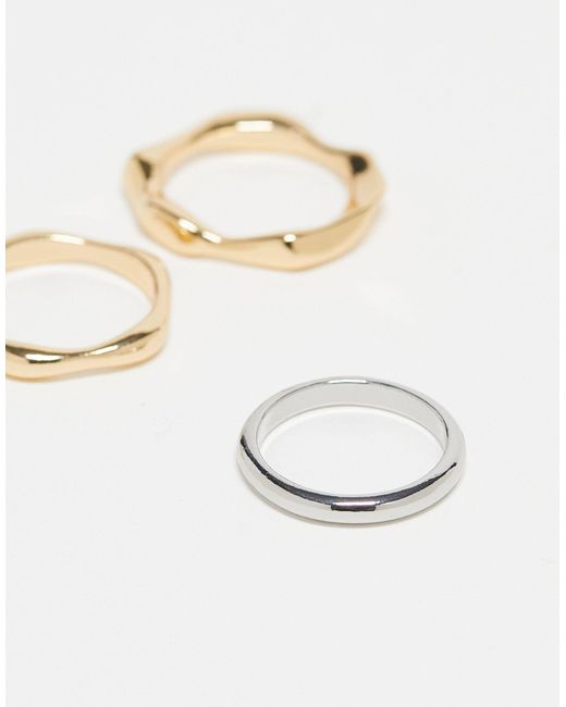 Confezione da 3 anelli con design effetto fuso di ASOS in White