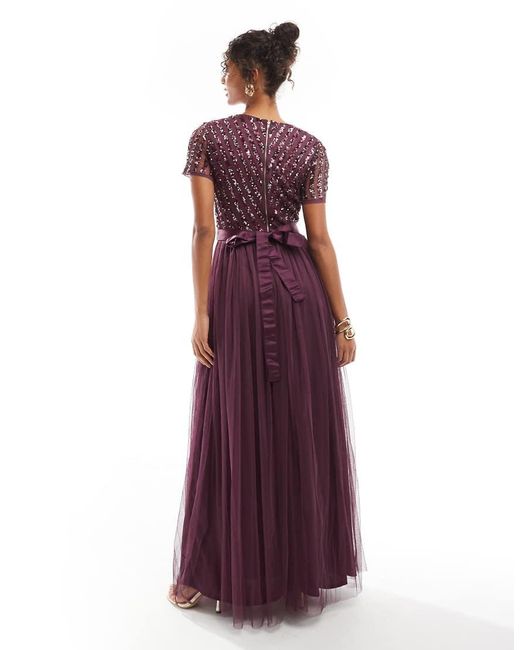 Maya Purple Belted Stripe Embellished Bridesmaid Maxi Dress