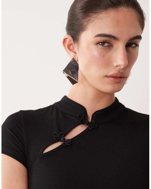 ASOS Black Stand Collar Cap Sleeve Top