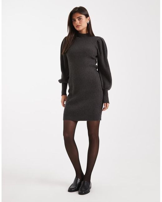 ONLY Black High Neck Puff Sleeve Mini Jumper Dress