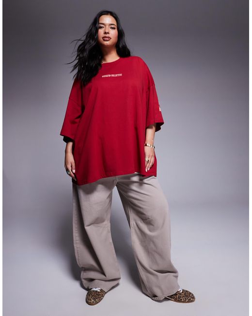 ASOS Red Weekend Collective Curve Icon Oversized T-shirt With Stacked Back Logo