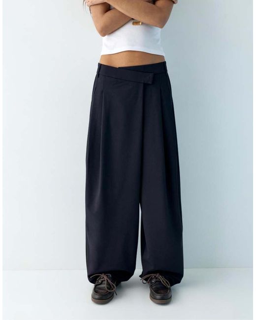 Pull&Bear Blue Cross-over Waist Smart Trousers