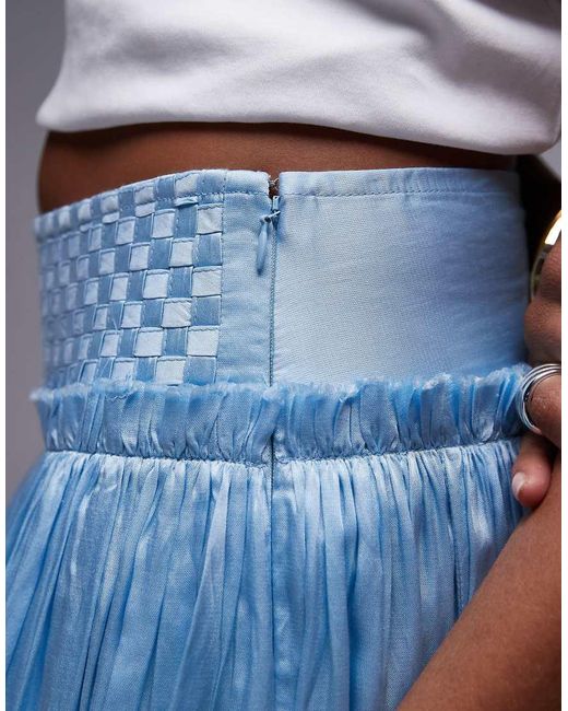 TOPSHOP Blue Crinkle Full Skirt With Sheen