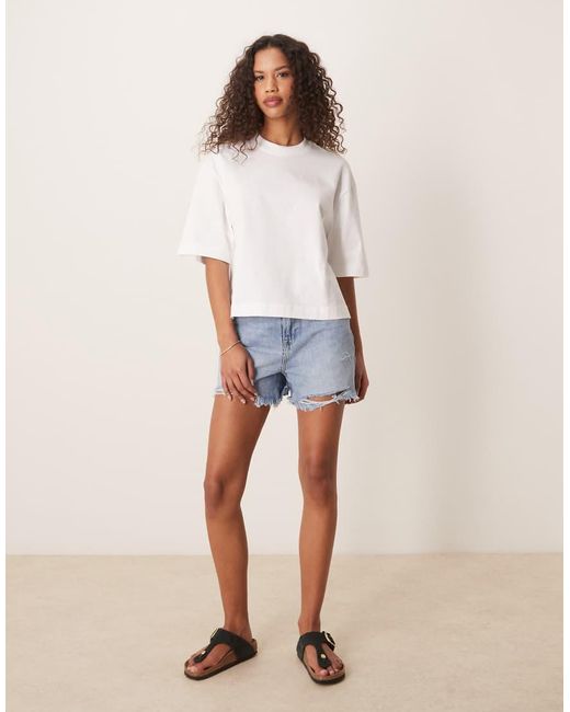 Gina Tricot Recht T-Shirt Met Korte Mouwen in het White