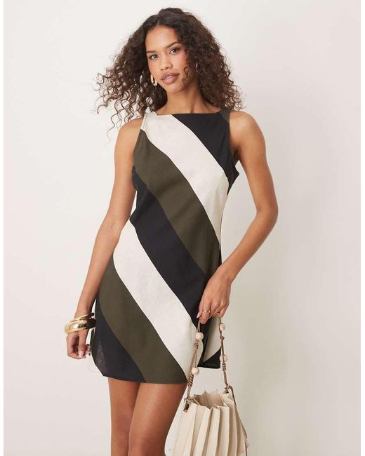 ASOS White Square High Neck Mini Sundress With Shirred Back
