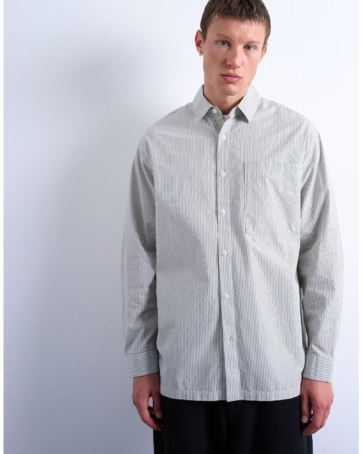 Topman White Oversized Fit Stripe Shirt for men