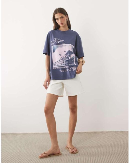 ASOS Blue Oversized T-Shirt With Tofino Surfers Graphic