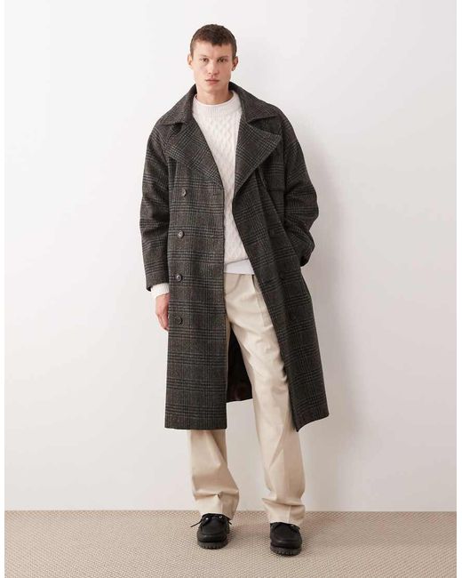 Trench Effetto Lana A Quadri di ASOS in Black da Uomo