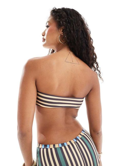 ASOS Bandeau-Bikinitopje Met Gedraaide Voorkant En Felgekleurde Strepen, Deel Van Co-Ord Set in het Blue