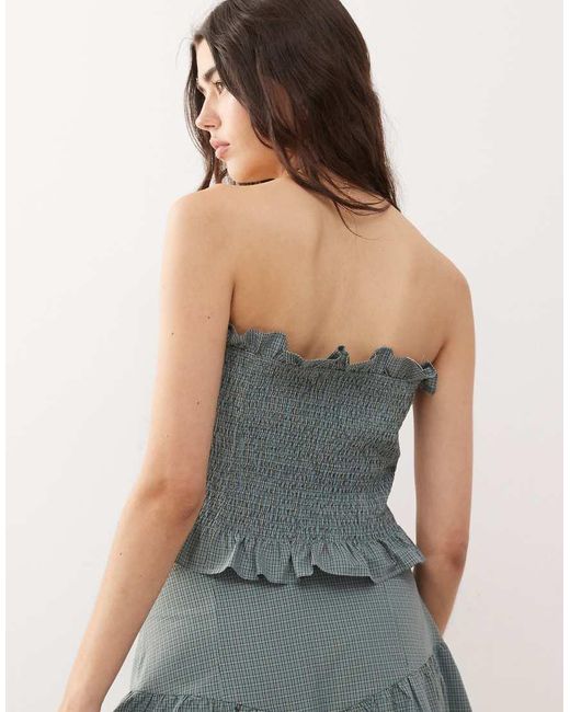 Collusion Gray Check Shirred Festival Bandeau Co-Ord